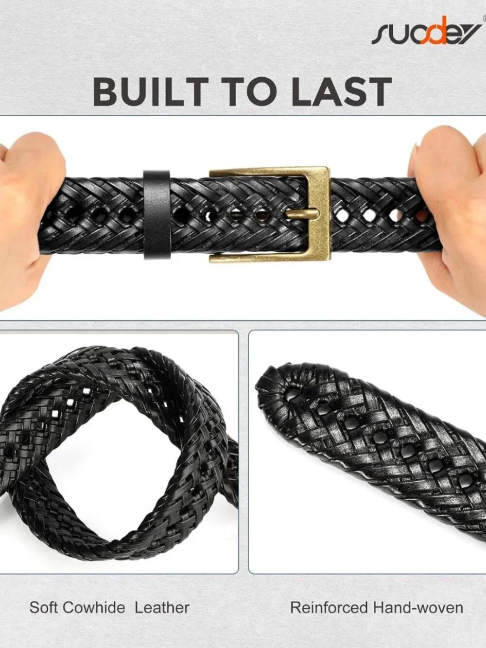 Braided Genuine Leather Belt for Men - 1.2